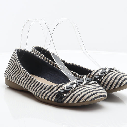 NEXT Womens Ivory Striped Fabric Ballet Flat UK 6 39 - Chain detail