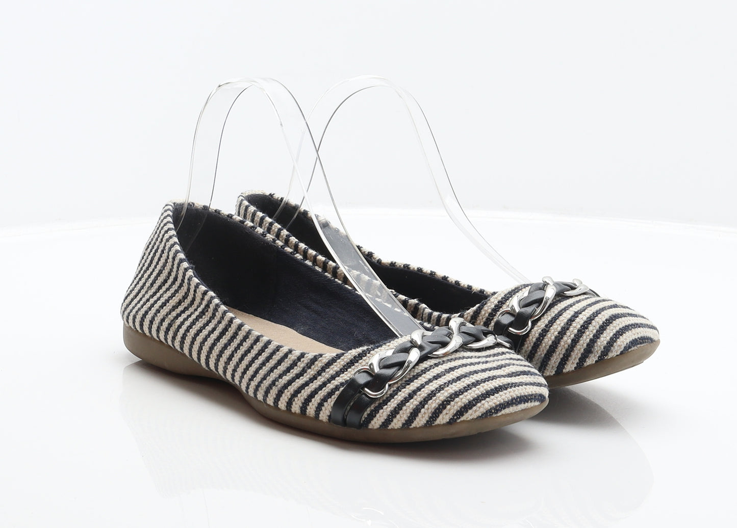 NEXT Womens Ivory Striped Fabric Ballet Flat UK 6 39 - Chain detail