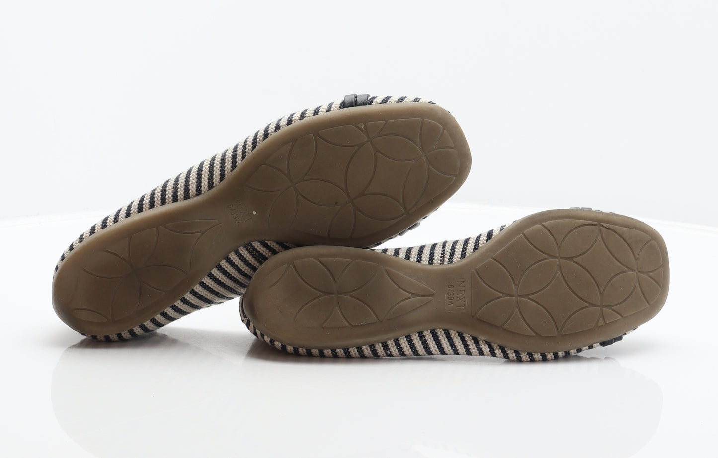 NEXT Womens Ivory Striped Fabric Ballet Flat UK 6 39 - Chain detail