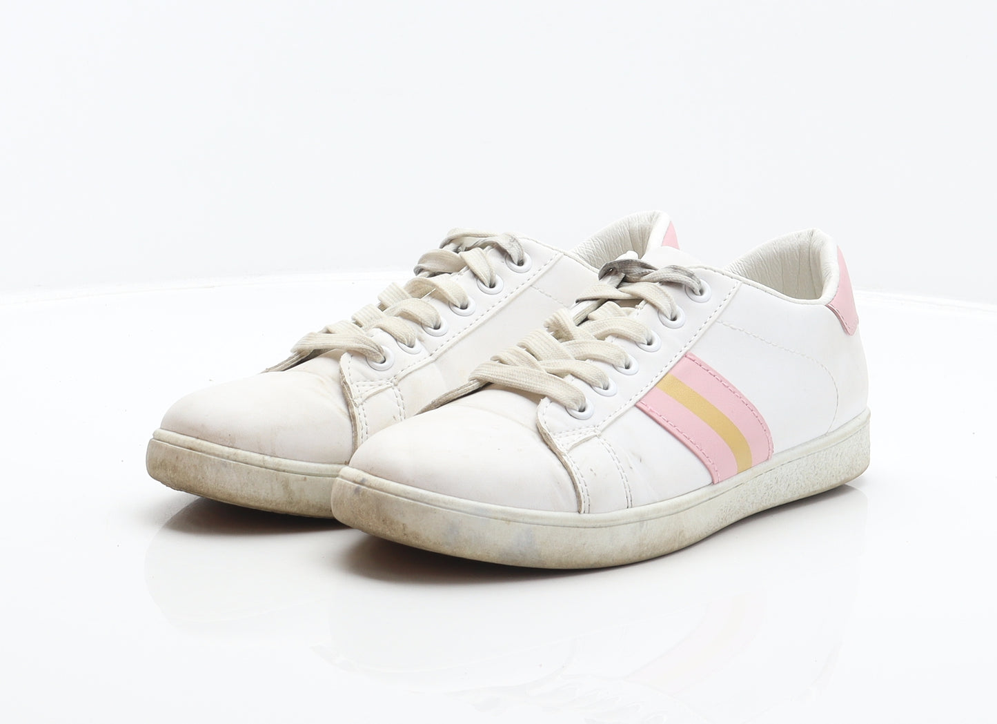 Preworn Womens White Striped Synthetic Trainer UK 5.5 39