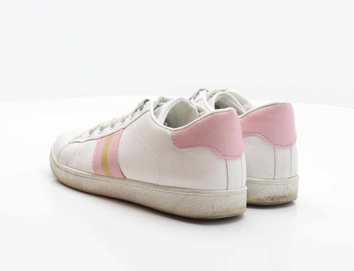 Preworn Womens White Striped Synthetic Trainer UK 5.5 39