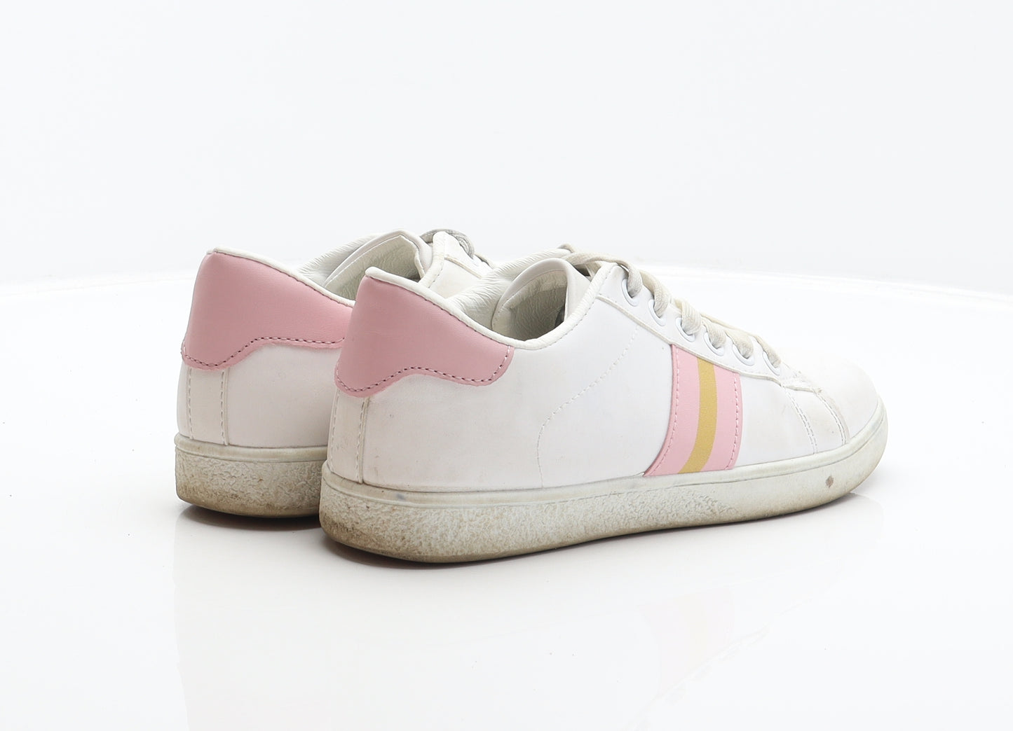 Preworn Womens White Striped Synthetic Trainer UK 5.5 39