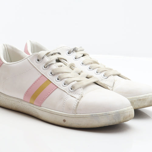 Preworn Womens White Striped Synthetic Trainer UK 5.5 39