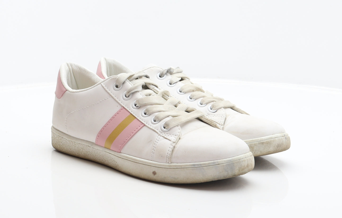 Preworn Womens White Striped Synthetic Trainer UK 5.5 39