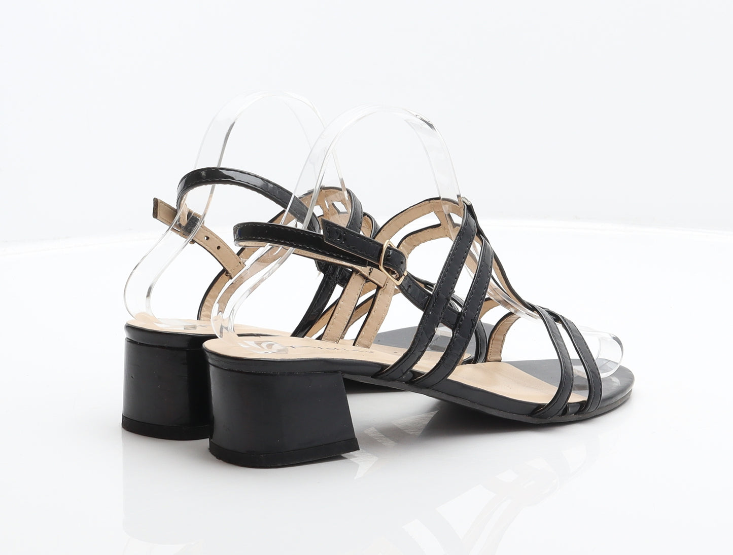 Platino Womens Black Synthetic Strappy Heel UK 5