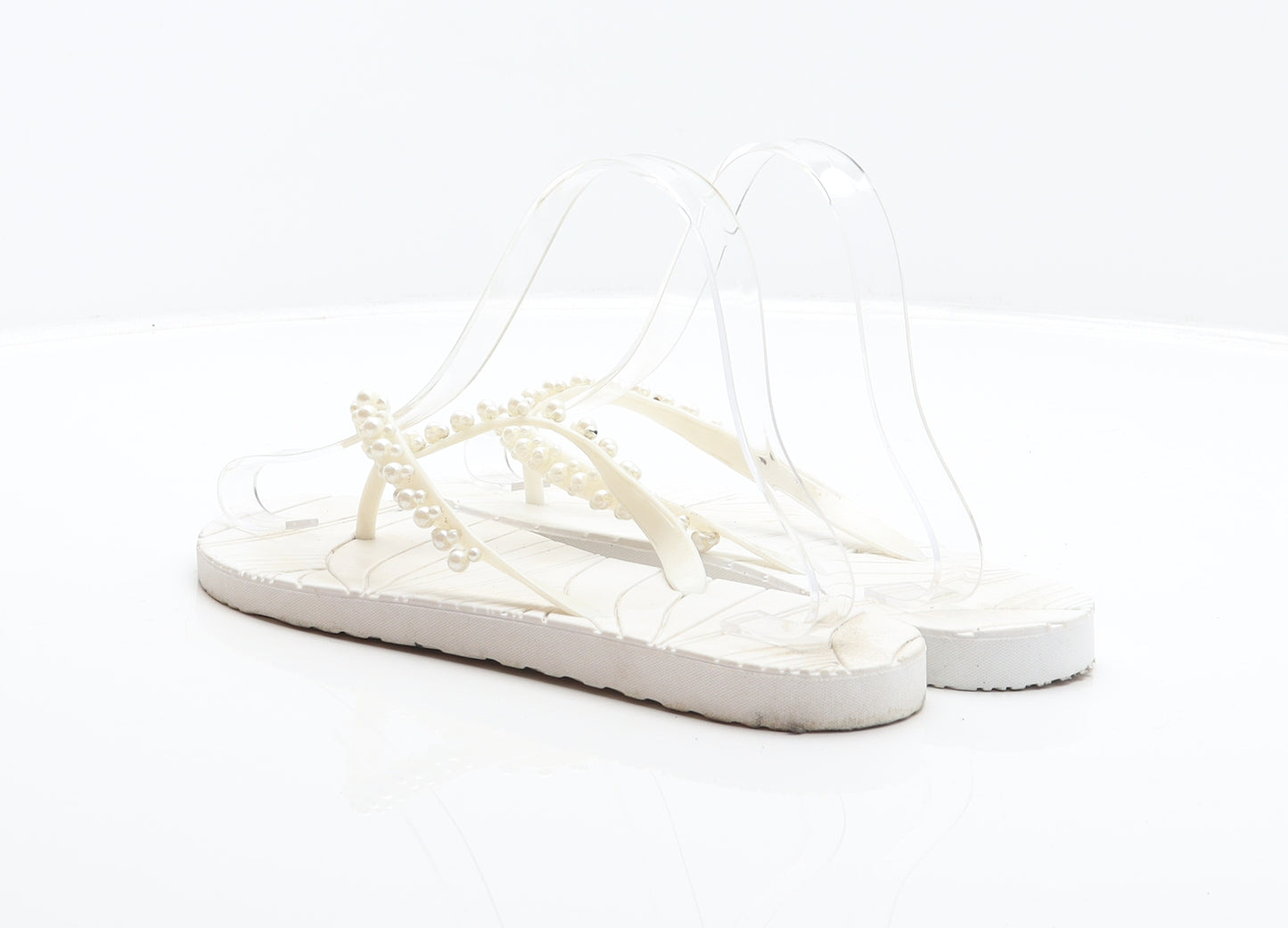 Preworn Womens White Synthetic Thong Sandal UK 5 38 - Pearl detail