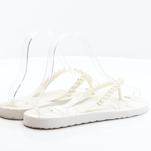 Preworn Womens White Synthetic Thong Sandal UK 5 38 - Pearl detail