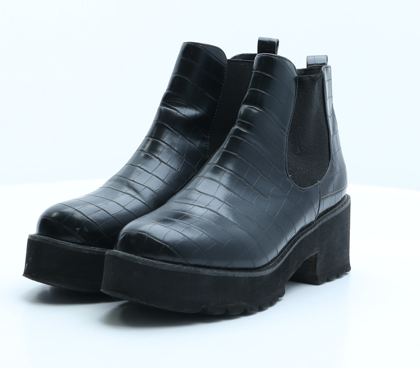 Boohoo Womens Black Synthetic Chelsea Boot UK 6 39 - Croc Texture