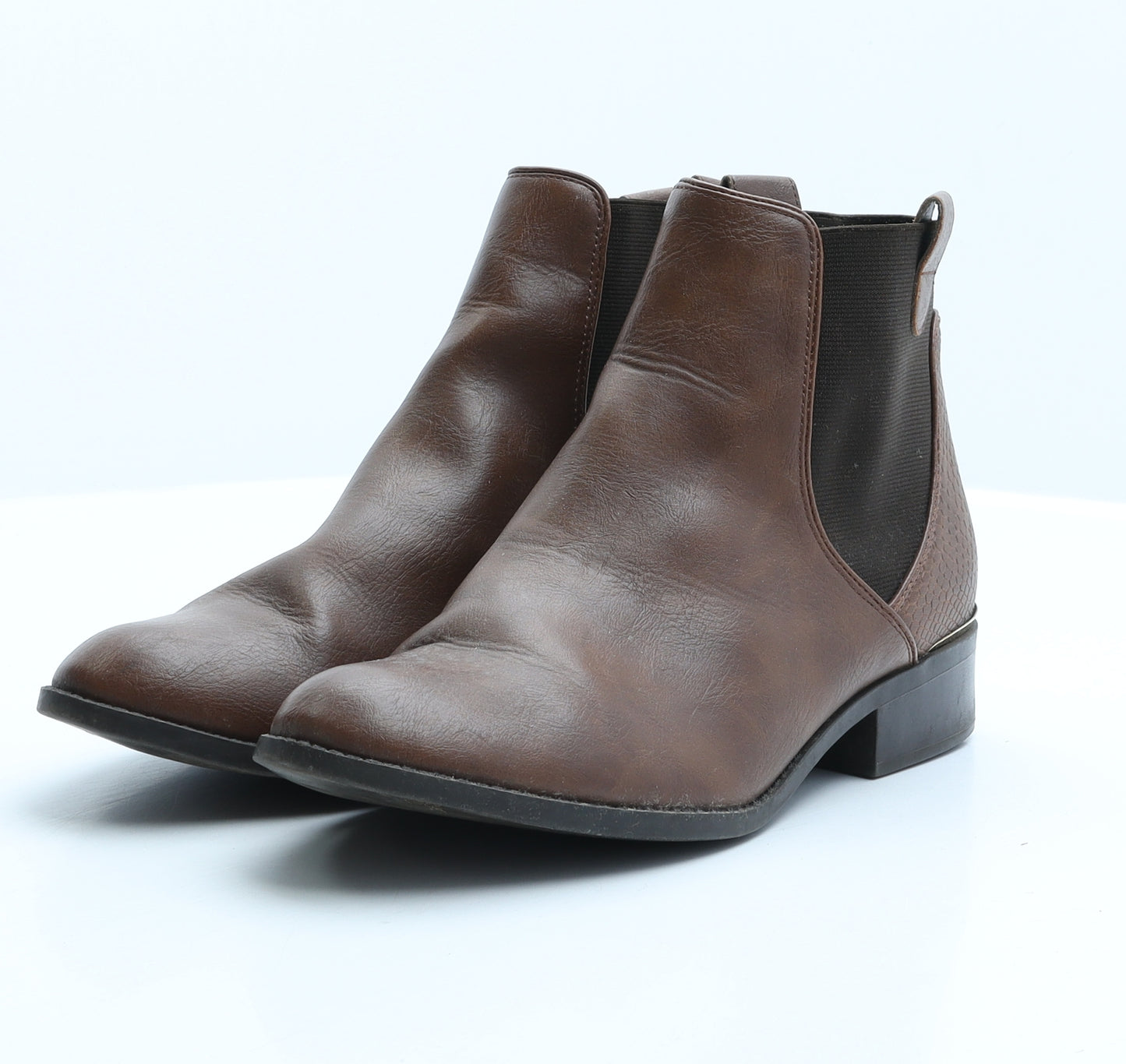 New Look Womens Brown Animal Print Synthetic Chelsea Boot UK 8 - Snake Print