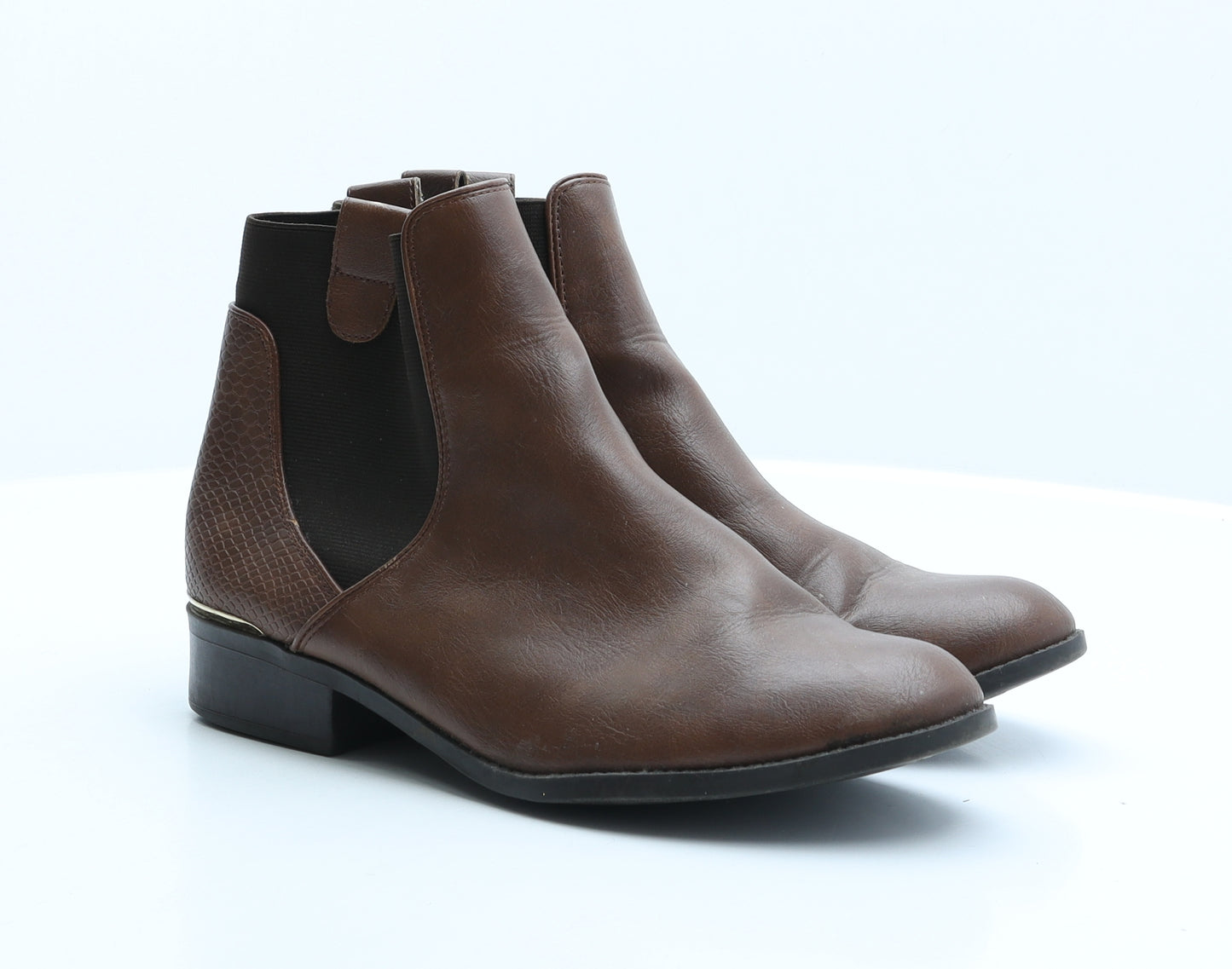 New Look Womens Brown Animal Print Synthetic Chelsea Boot UK 8 - Snake Print