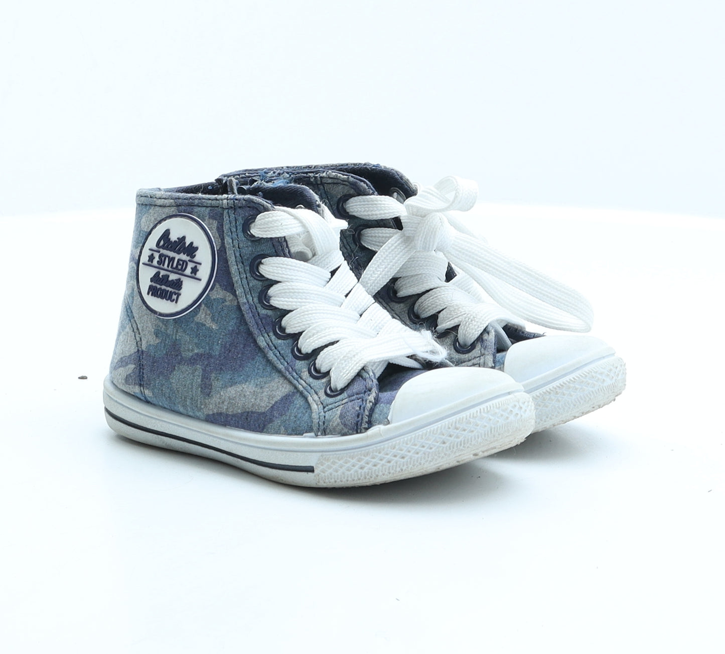 F&F Boys Blue Camouflage Fabric Trainer UK 9 27