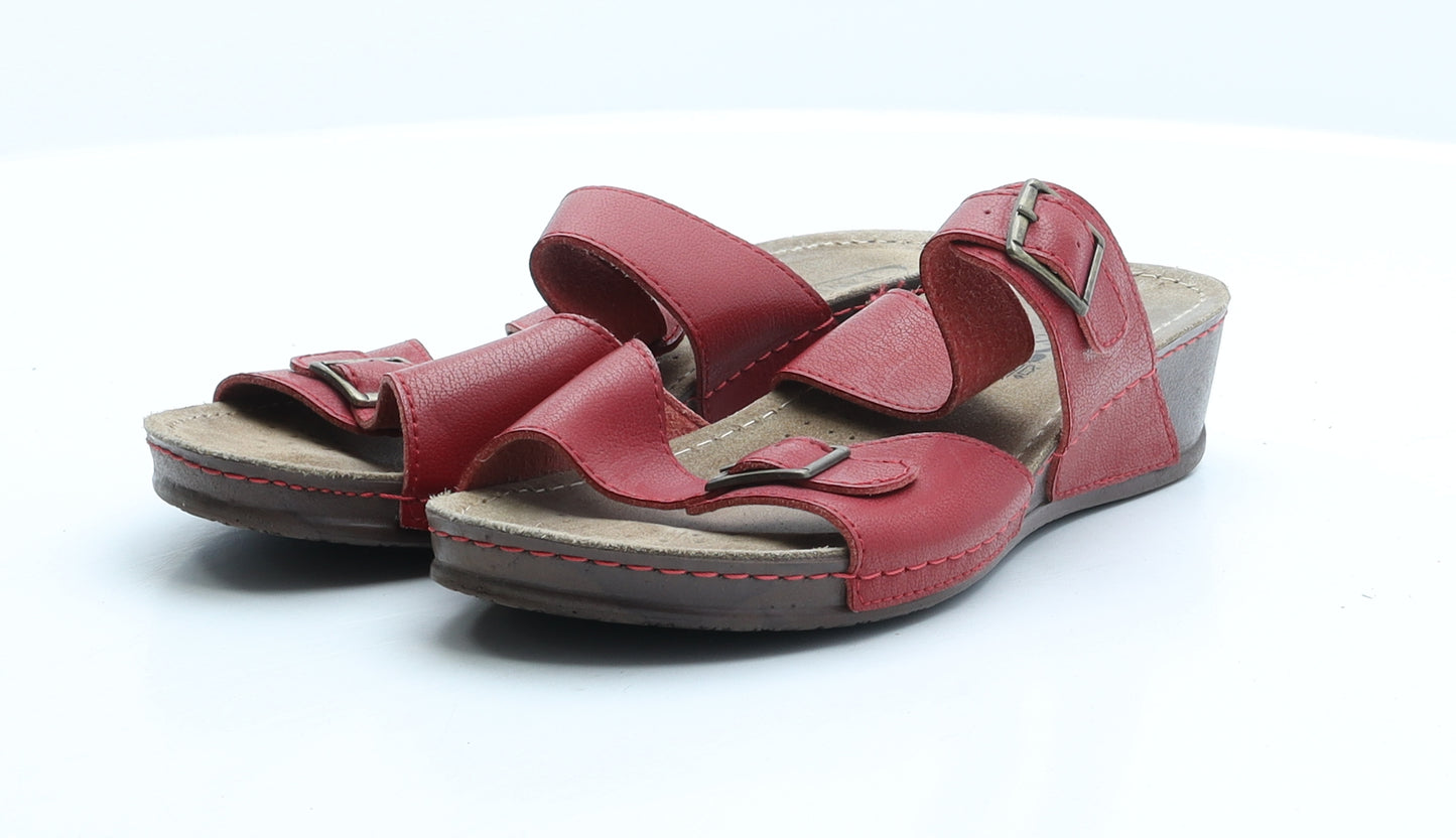 Pavers Womens Red Leather Slip On Sandal UK 5 38