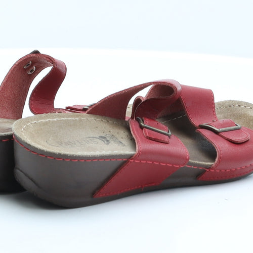 Pavers Womens Red Leather Slip On Sandal UK 5 38