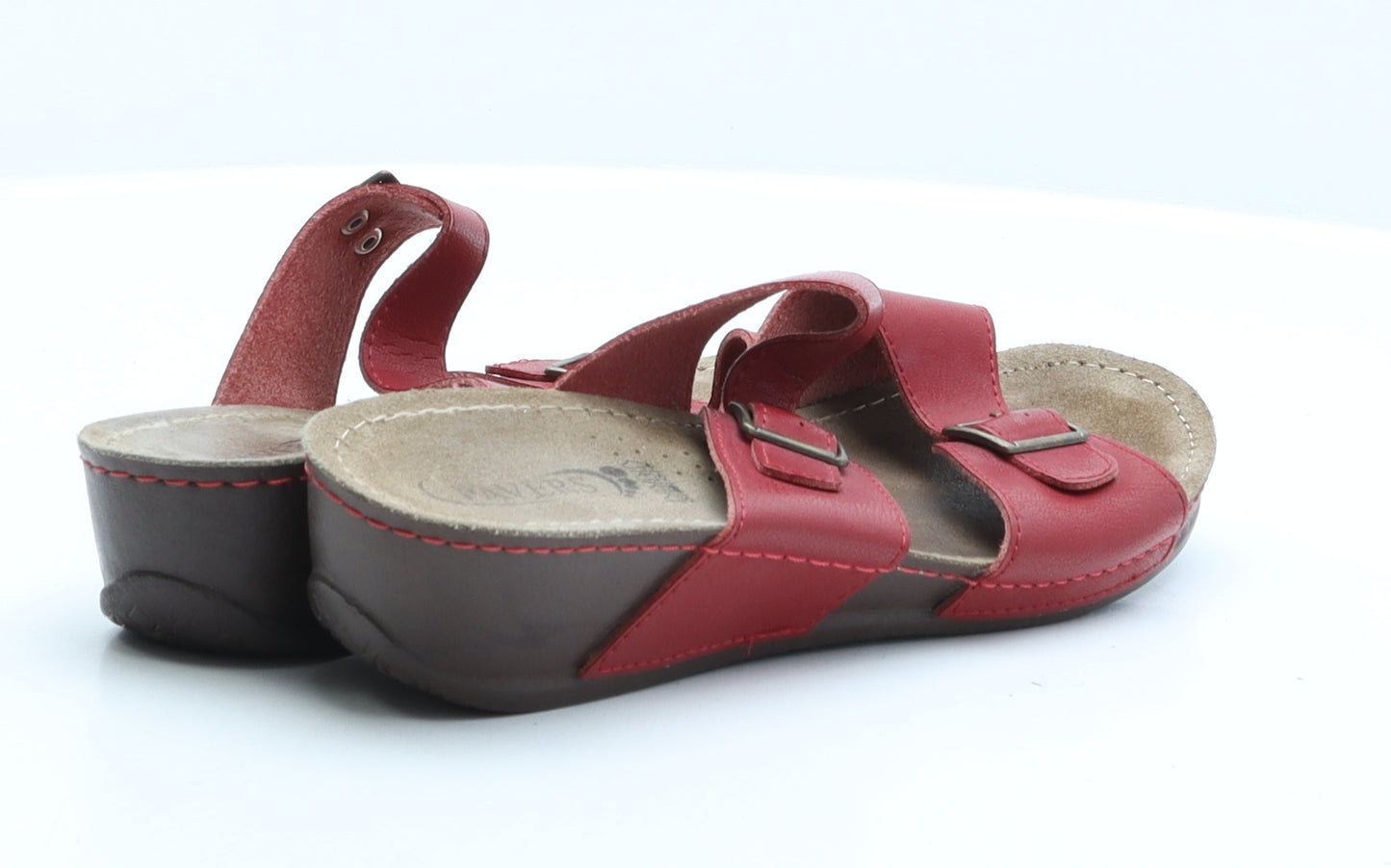 Pavers Womens Red Leather Slip On Sandal UK 5 38
