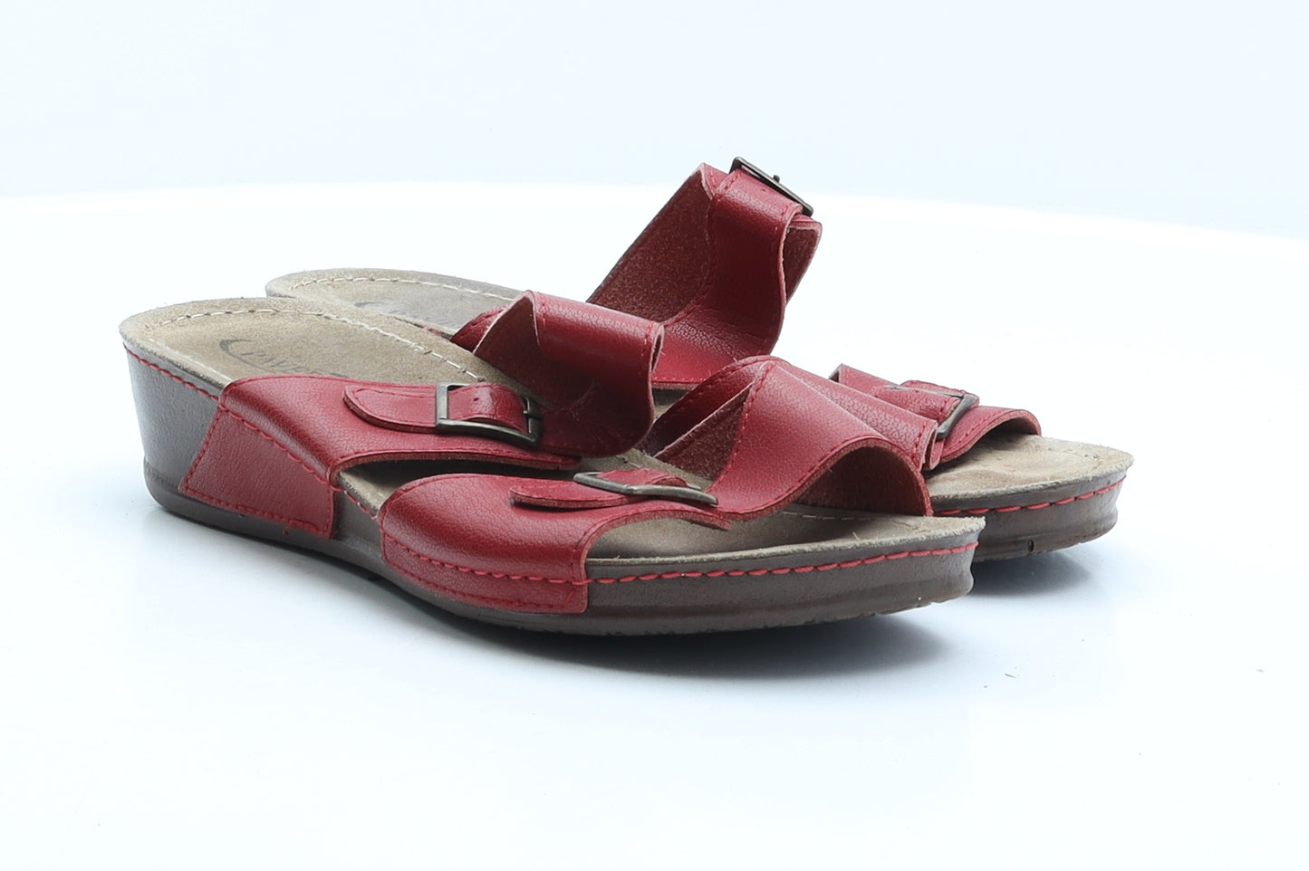 Pavers Womens Red Leather Slip On Sandal UK 5 38