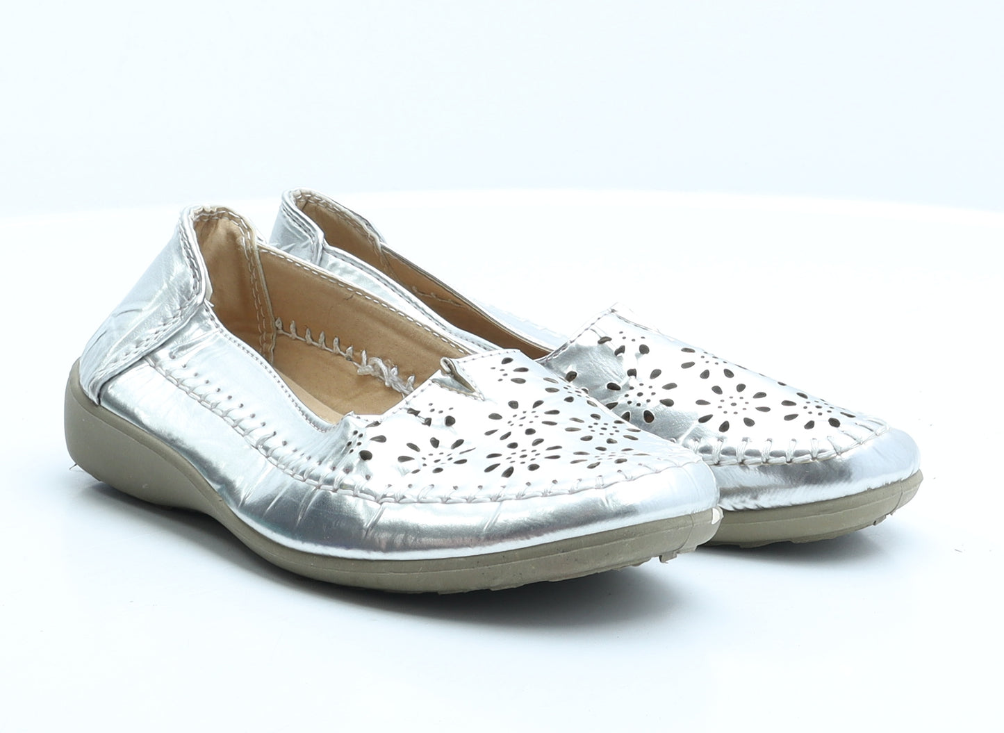 H.Valetina Womens Silver Synthetic Loafer Casual UK 4 37