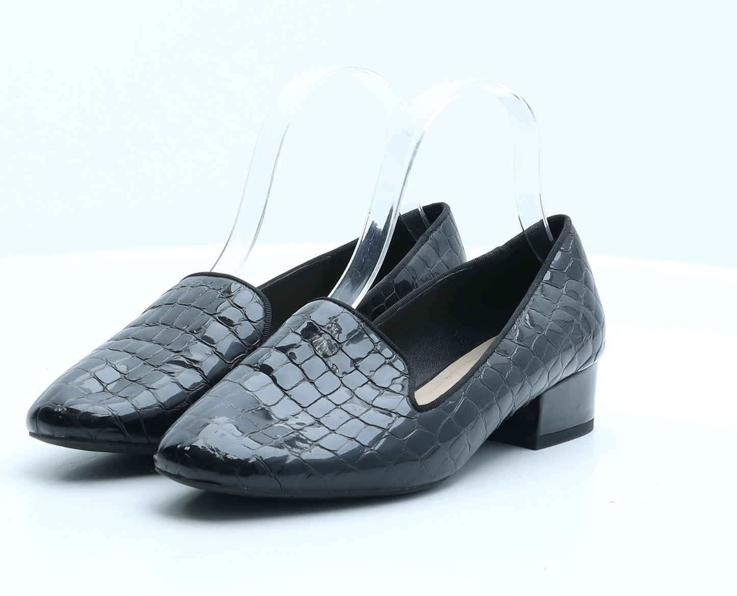 FootGlove Womens Black Synthetic Loafer Flat UK 4 - Croc Texture