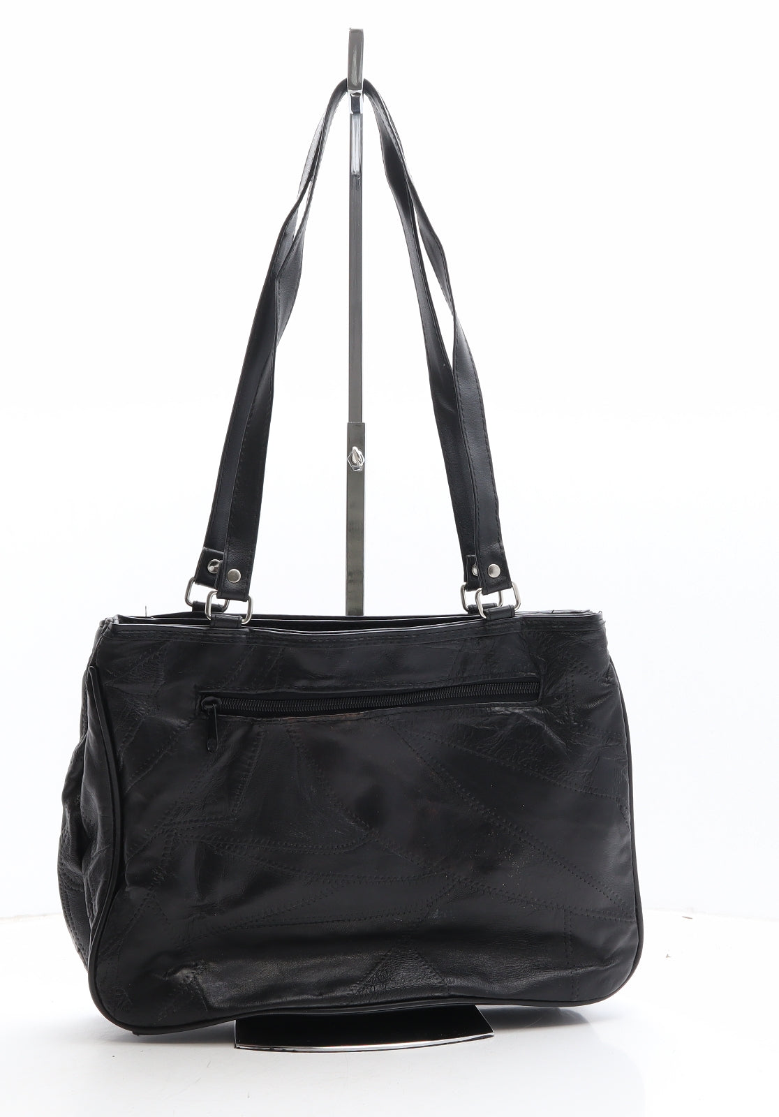 Preworn Womens Black Geometric Polyethylene Shoulder Bag Size Medium