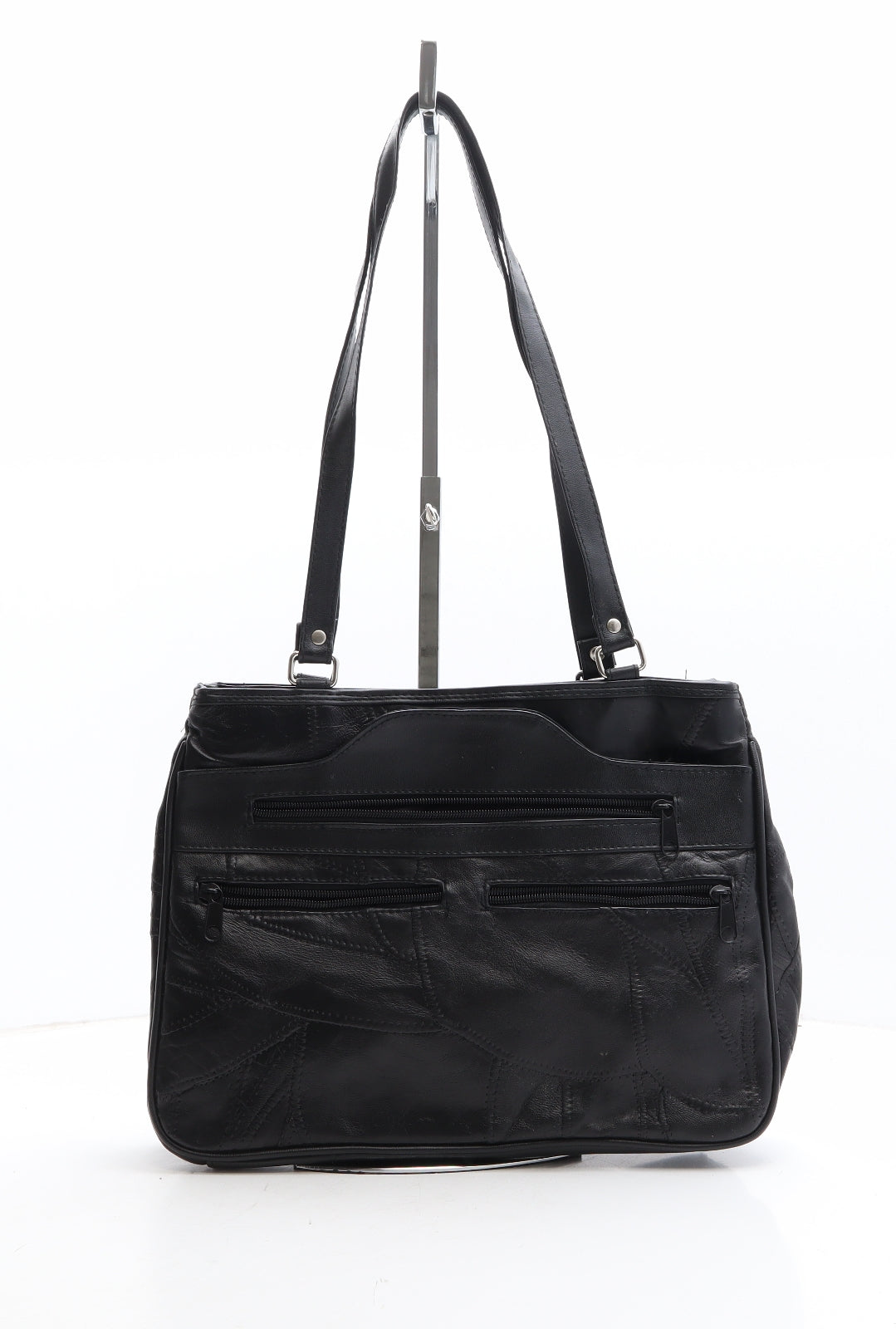 Preworn Womens Black Geometric Polyethylene Shoulder Bag Size Medium