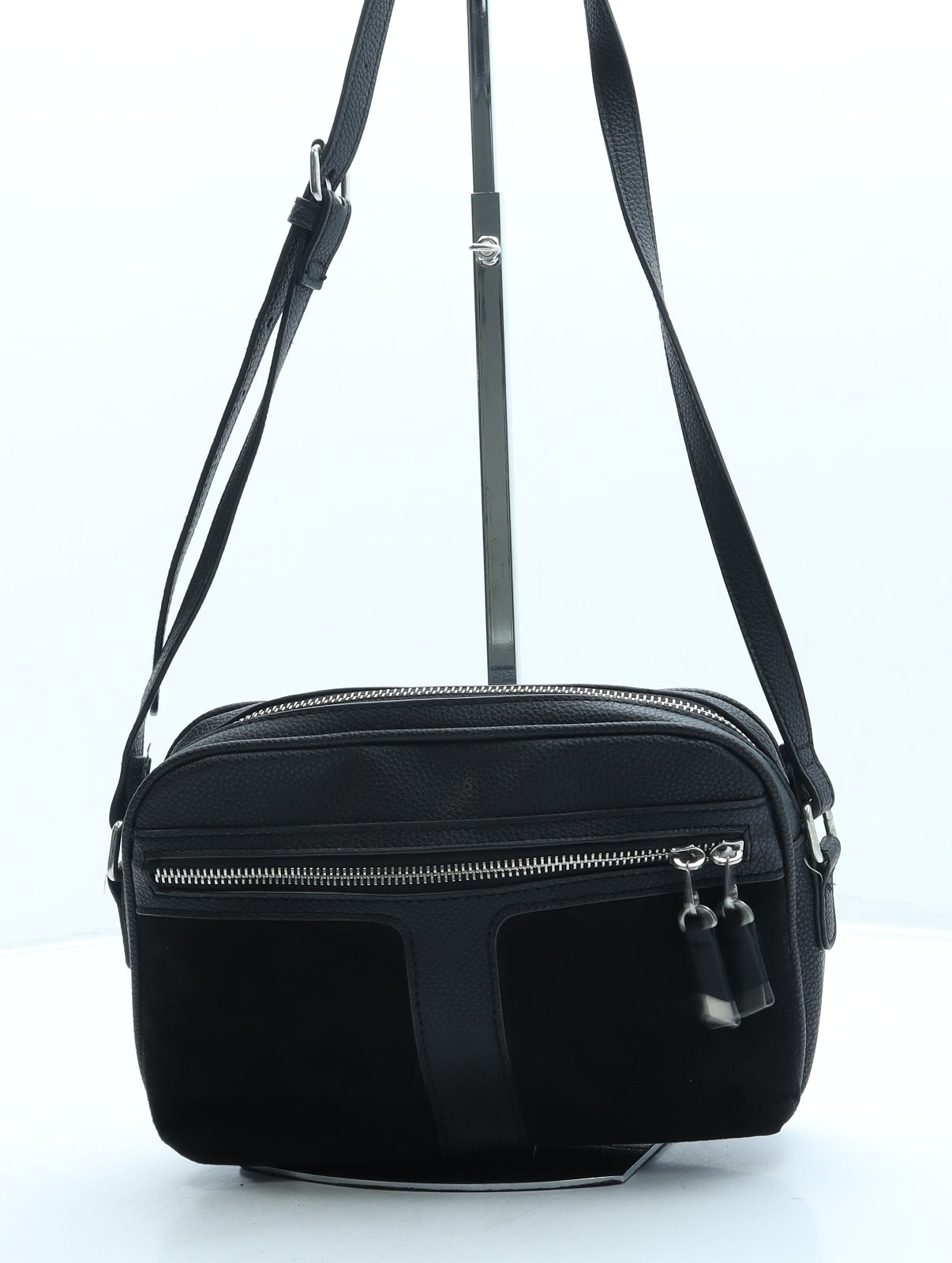 New Look Womens Black Leather Crossbody Size Small