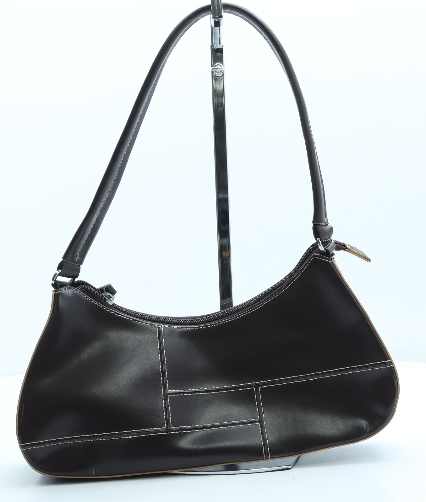 Preworn Womens Brass Leather Shoulder Bag Size Small