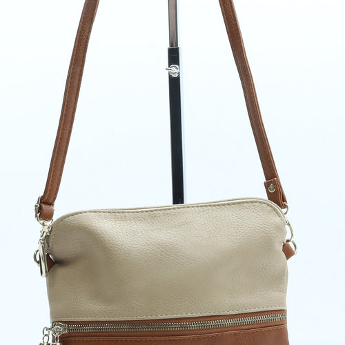 Preworn Womens Beige Colorblock Leather Crossbody Size Small