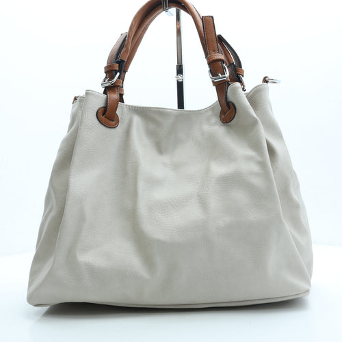 Preworn Womens Beige Leather Hobo Bag Size Medium