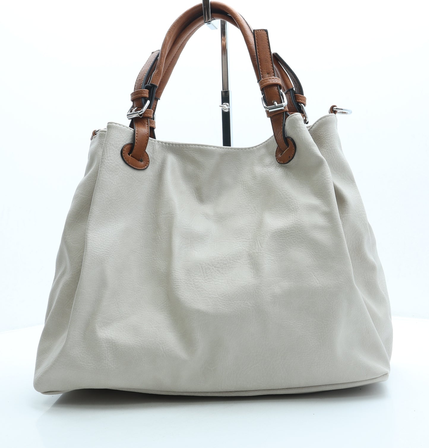 Preworn Womens Beige Leather Hobo Bag Size Medium