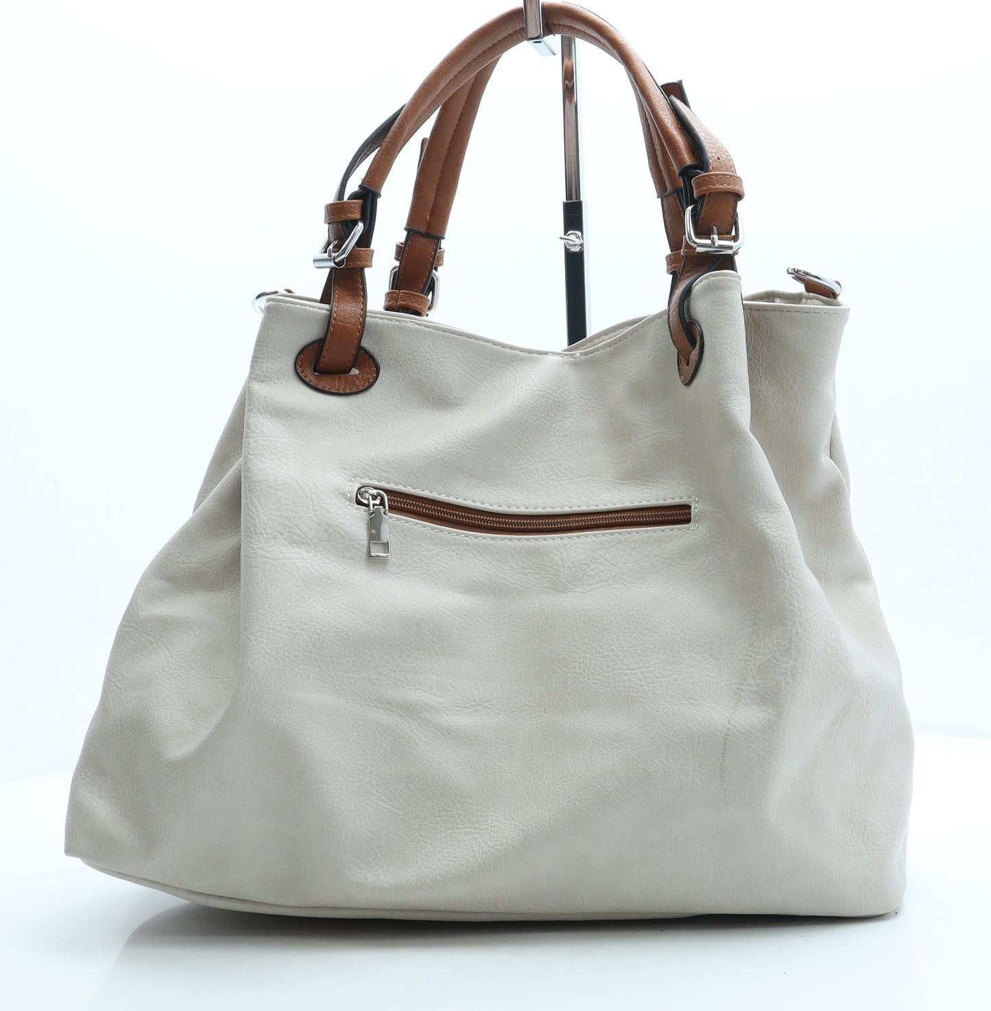 Preworn Womens Beige Leather Hobo Bag Size Medium