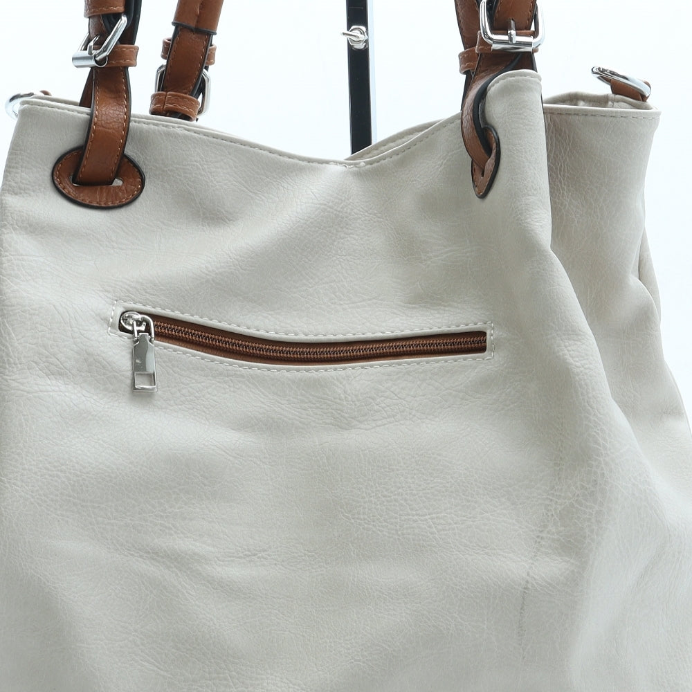 Preworn Womens Beige Leather Hobo Bag Size Medium