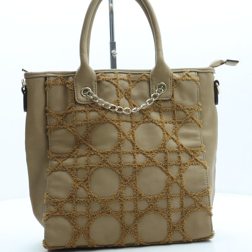 Preworn Womens Brown Geometric Leather Top Handle Bag Size Medium