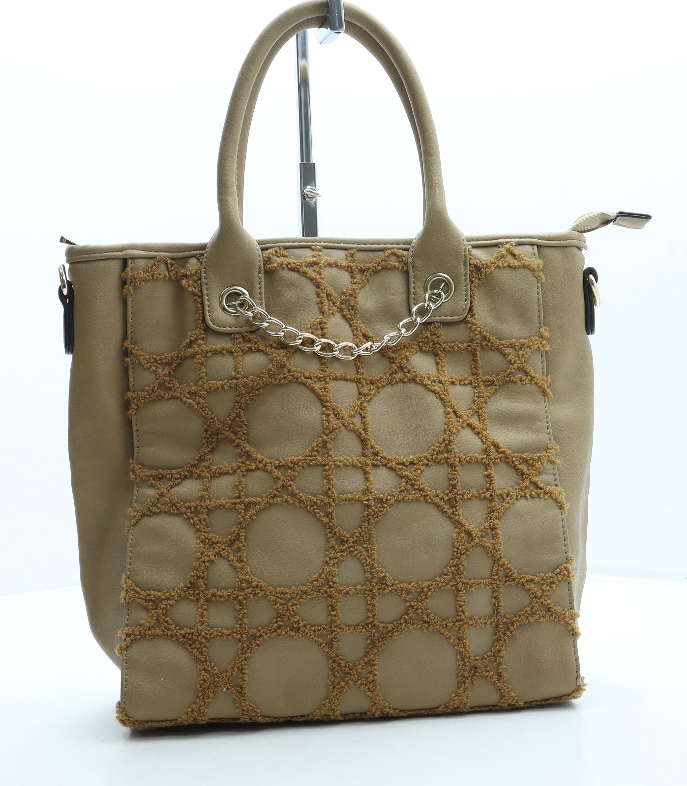Preworn Womens Brown Geometric Leather Top Handle Bag Size Medium