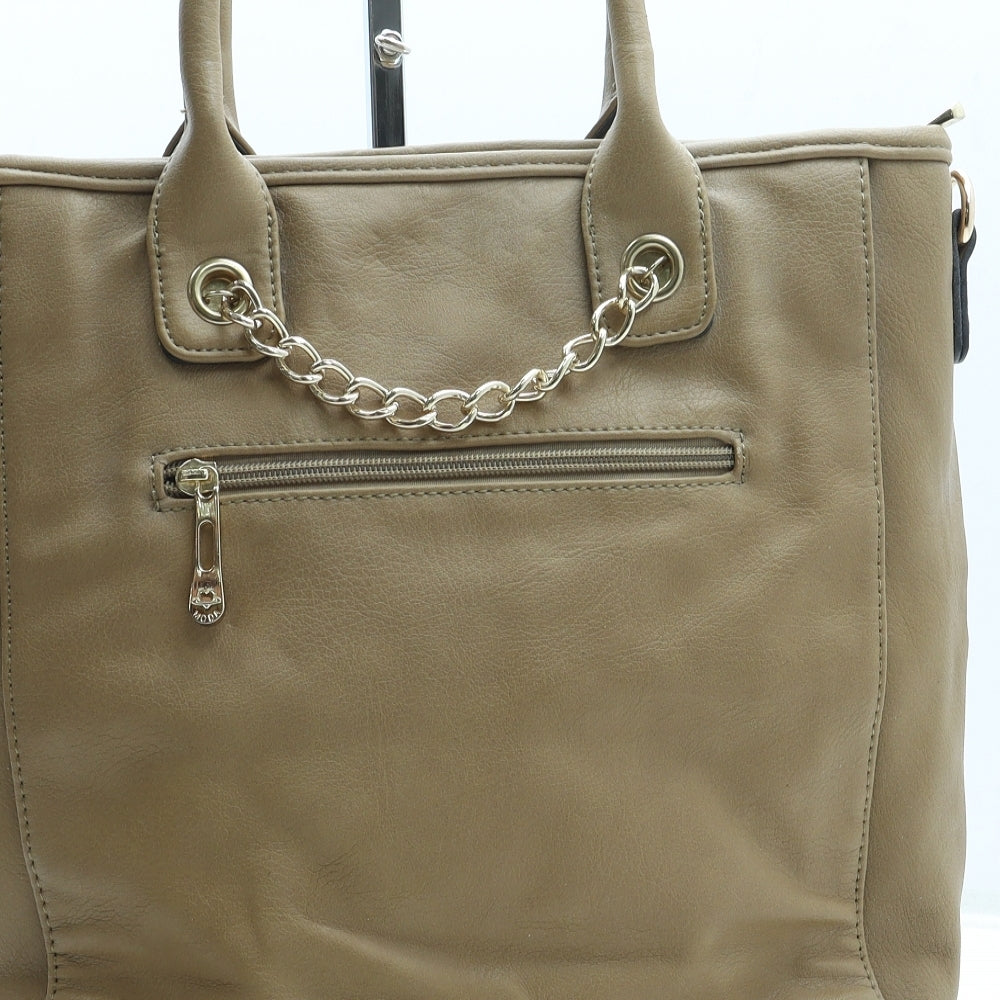 Preworn Womens Brown Geometric Leather Top Handle Bag Size Medium