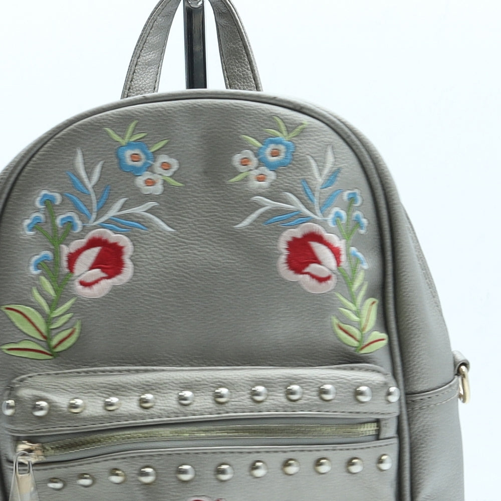 Preworn Womens Gold Floral Leather Backpack Size Small