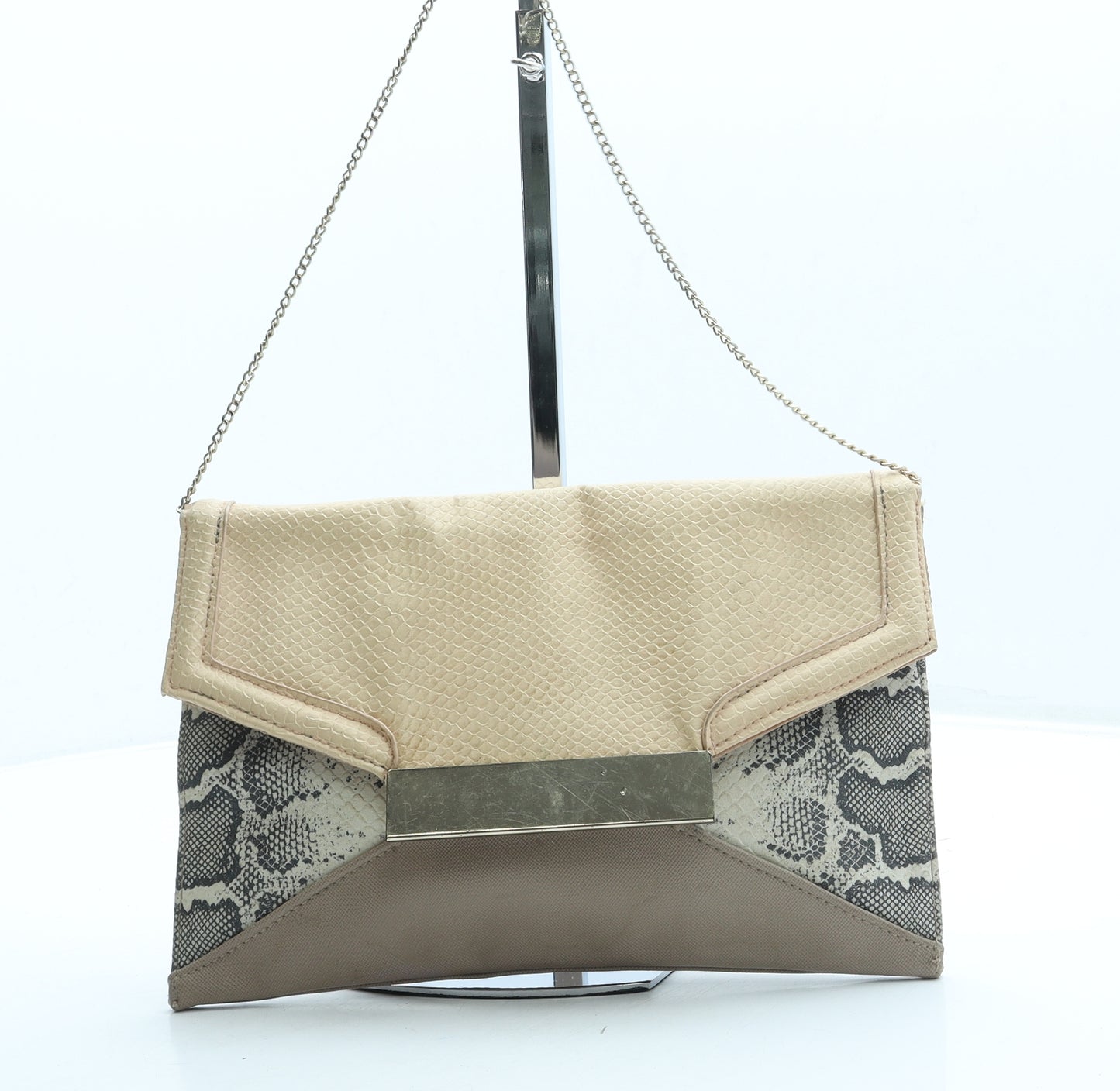 New Look Womens Beige Animal Print Leather Crossbody Size Small - Snake Skin Print