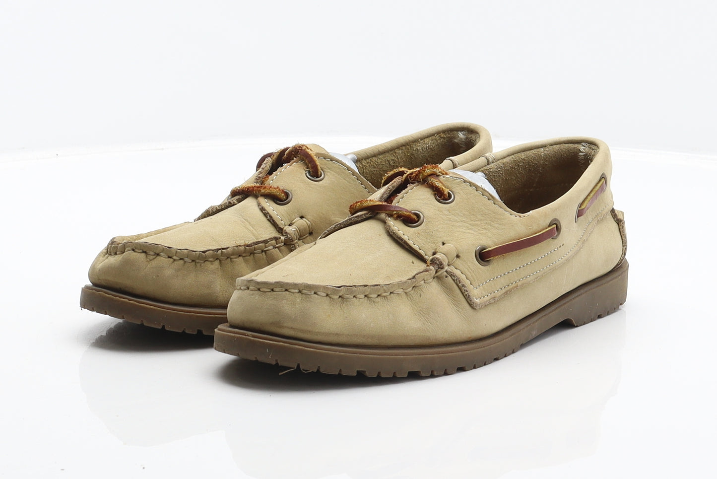 Saxone Womens Beige Leather Boat Shoe Flat UK 4 37
