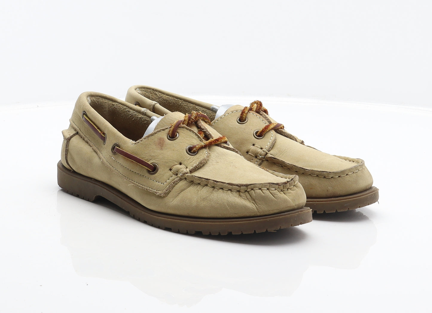 Saxone Womens Beige Leather Boat Shoe Flat UK 4 37