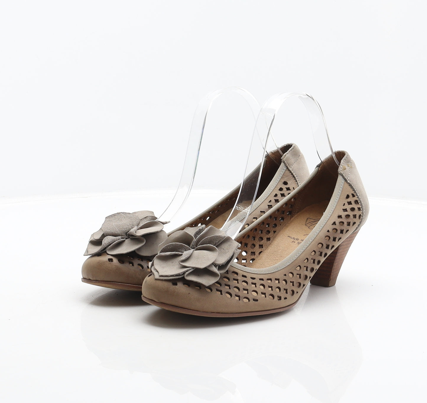 Wonders Womens Brown Leather Court Heel UK 4 37 - Flower detail
