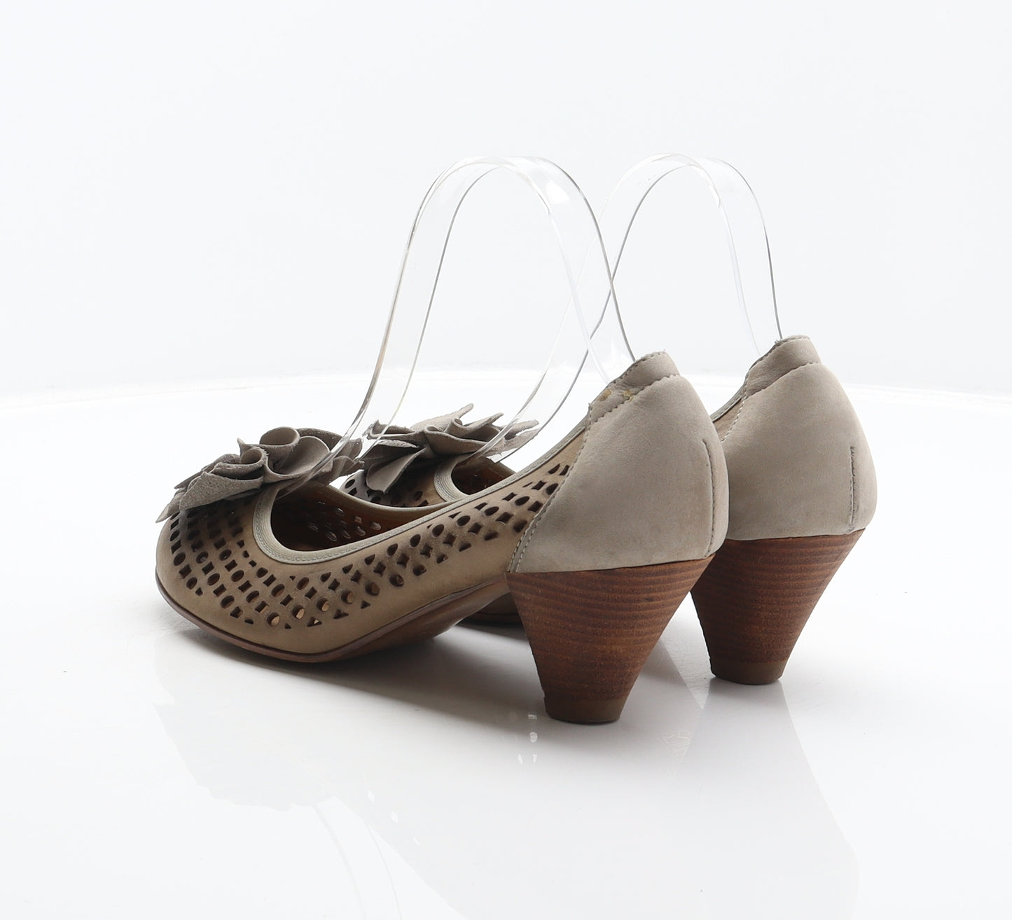 Wonders Womens Brown Leather Court Heel UK 4 37 - Flower detail