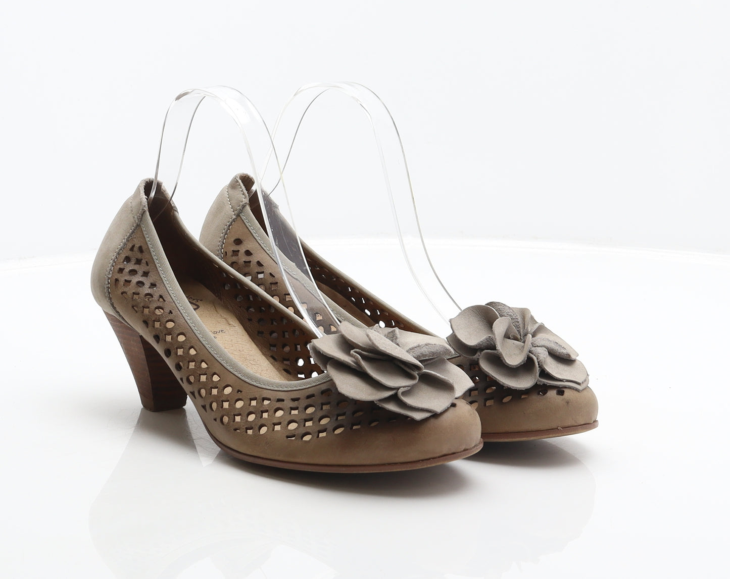 Wonders Womens Brown Leather Court Heel UK 4 37 - Flower detail
