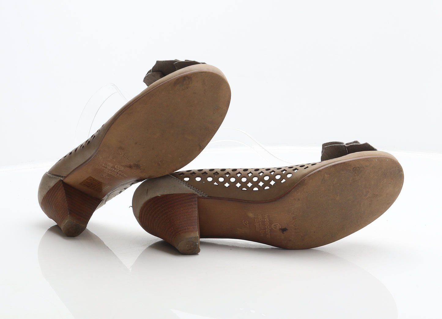 Wonders Womens Brown Leather Court Heel UK 4 37 - Flower detail