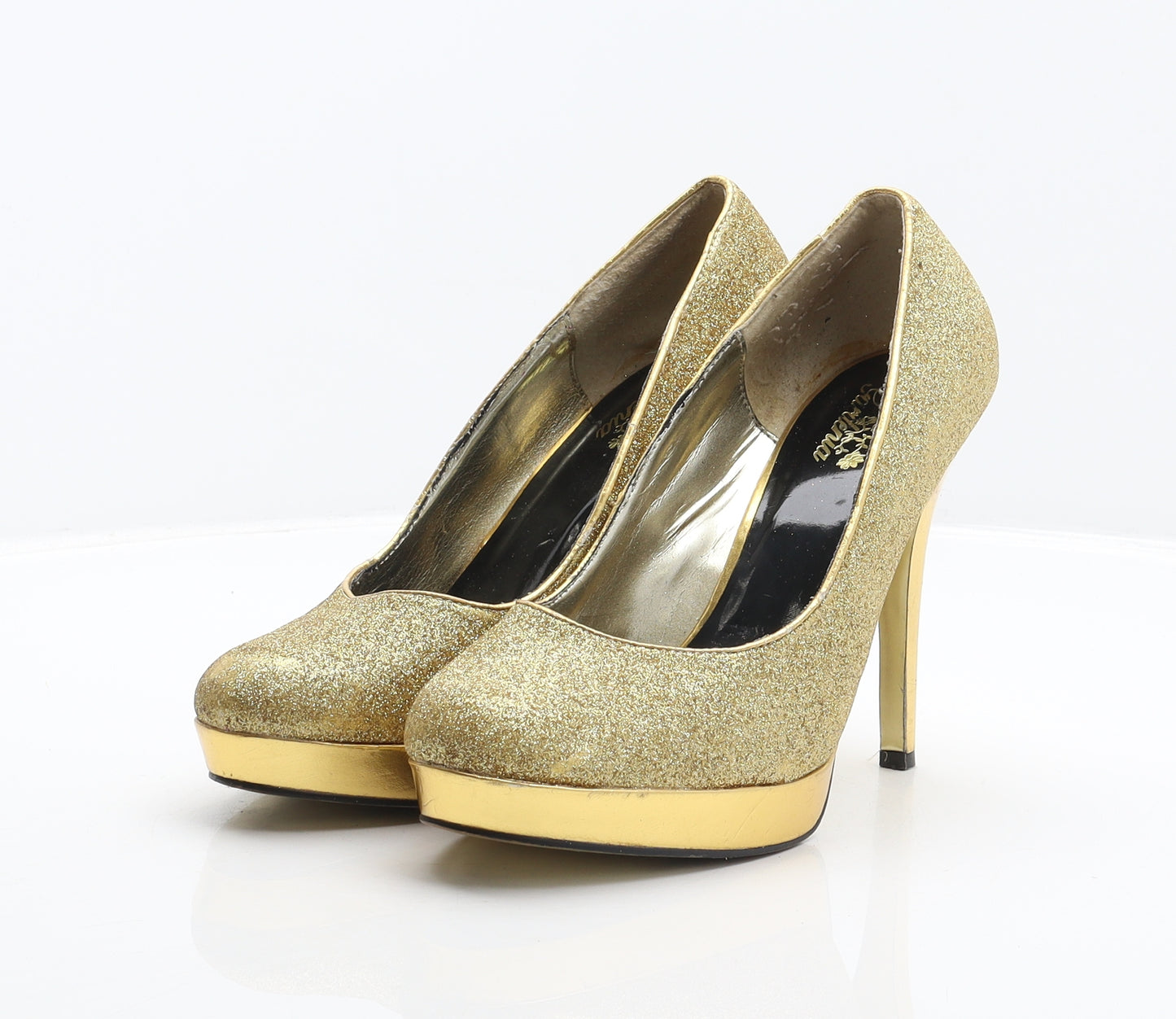 Black Gardenia Womens Gold Synthetic Platform Heel UK 7
