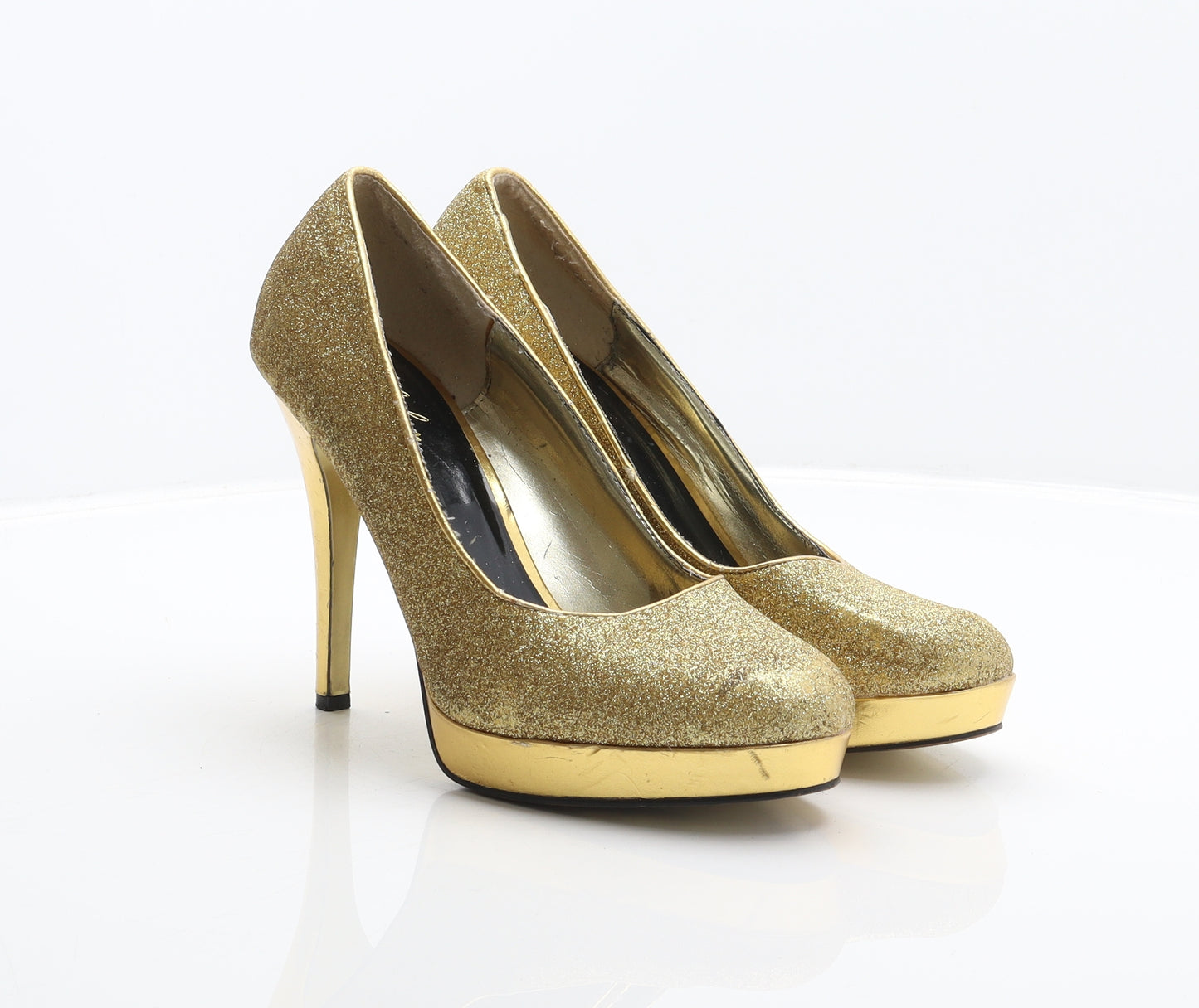 Black Gardenia Womens Gold Synthetic Platform Heel UK 7