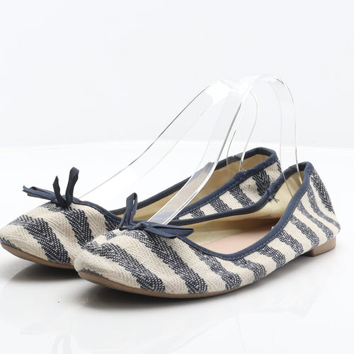 New Look Womens Blue Striped Fabric Ballet Flat UK 8 42