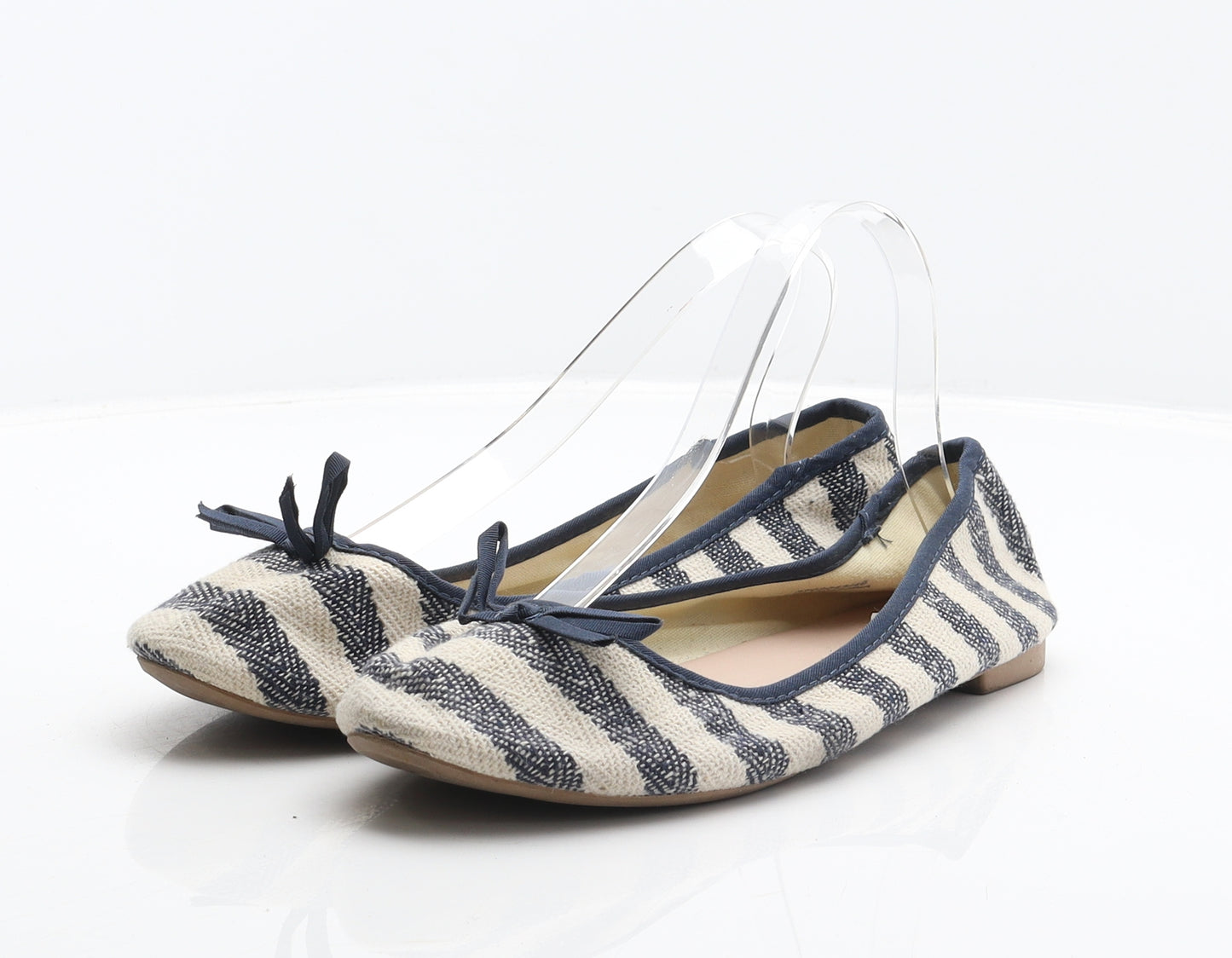 New Look Womens Blue Striped Fabric Ballet Flat UK 8 42