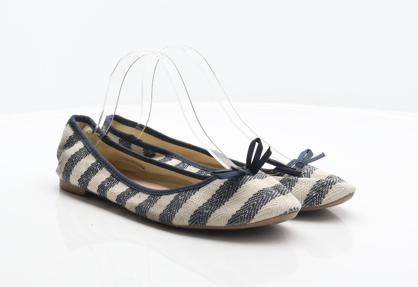 New Look Womens Blue Striped Fabric Ballet Flat UK 8 42