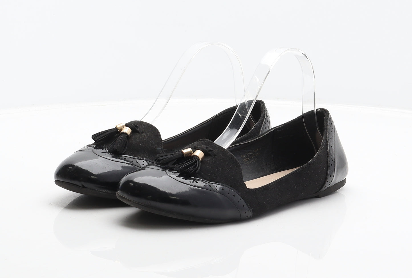 Primark Womens Black Synthetic Loafer Flat UK 5 38 - Brogue Style