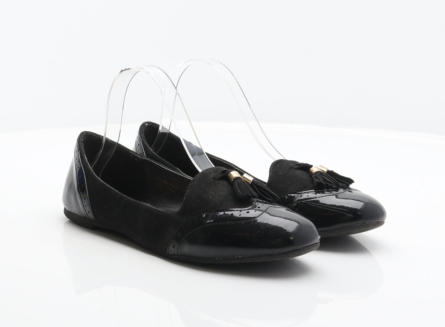 Primark Womens Black Synthetic Loafer Flat UK 5 38 - Brogue Style