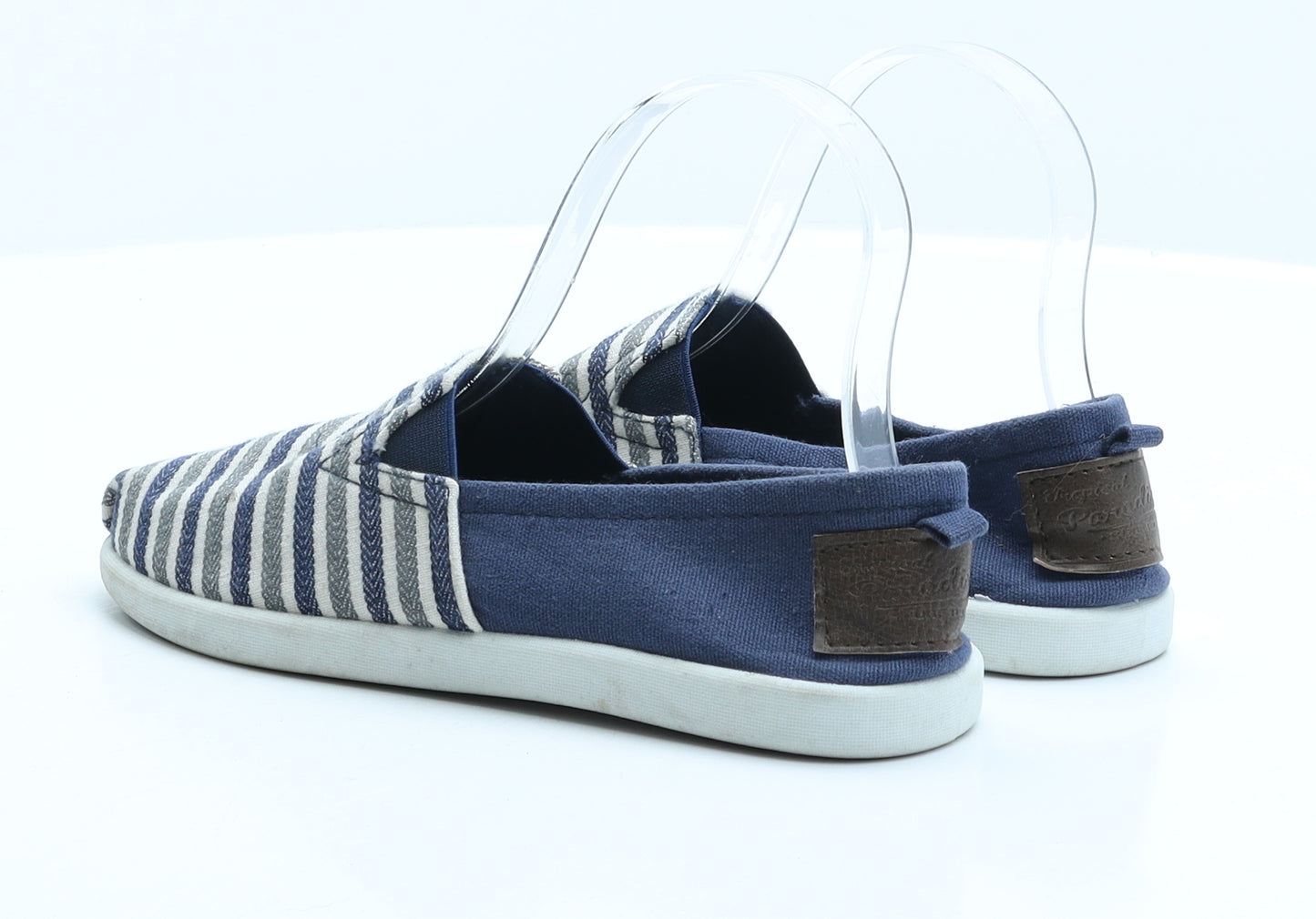 Blue Base Boys Blue Striped Fabric Slip On Casual UK 2