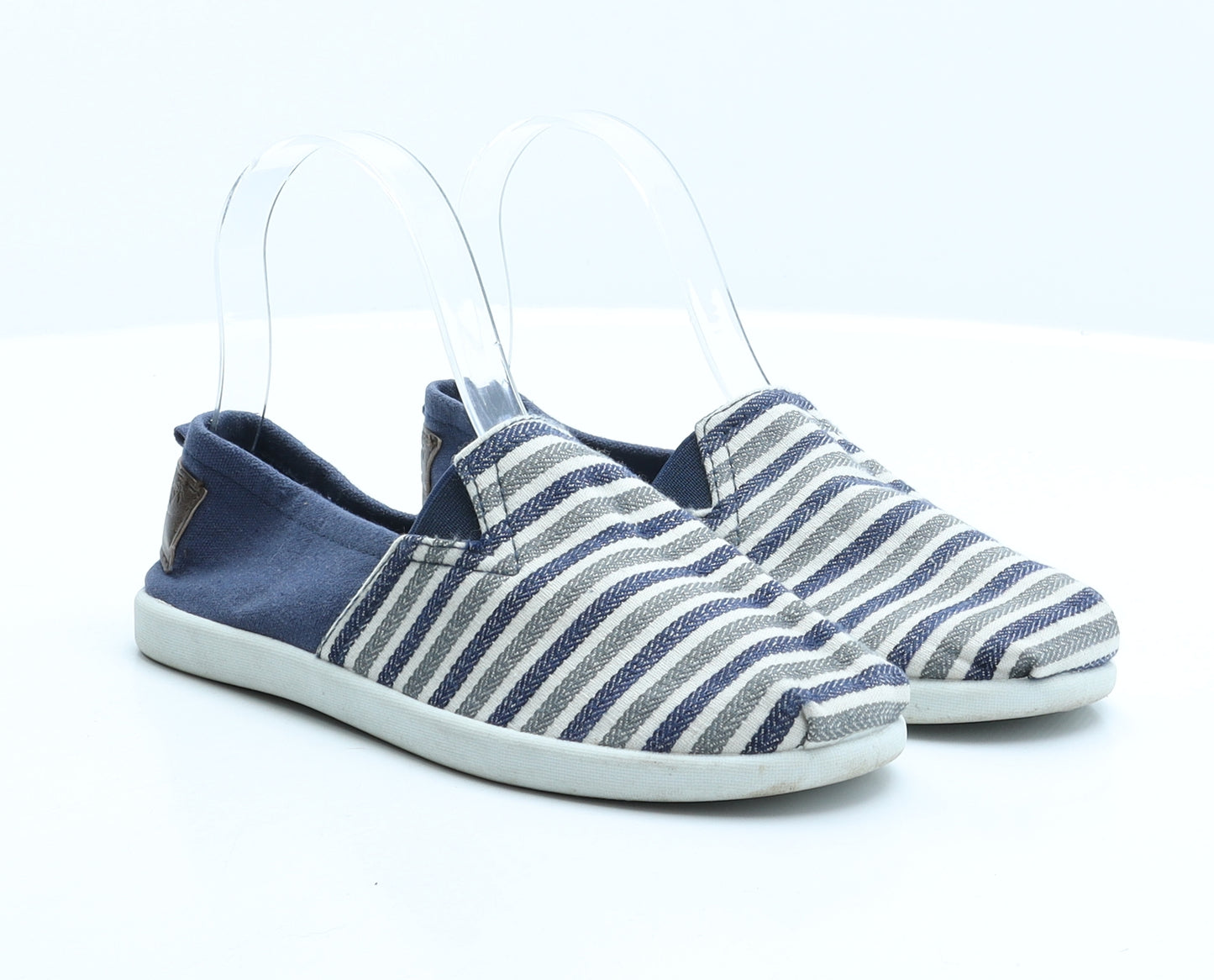 Blue Base Boys Blue Striped Fabric Slip On Casual UK 2